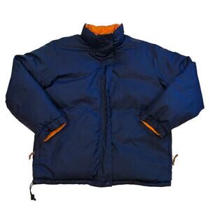 LL Bean Nuptse Puffer Reversible Jacket Womens Sz Medium Blue Orange Down Retro